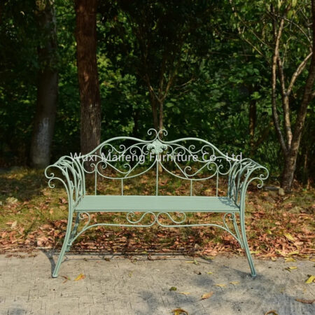 American Country Iron Double Chair Bench, Villa Garden Patio Decor Outdoor Backrest Leisure Chair for Park