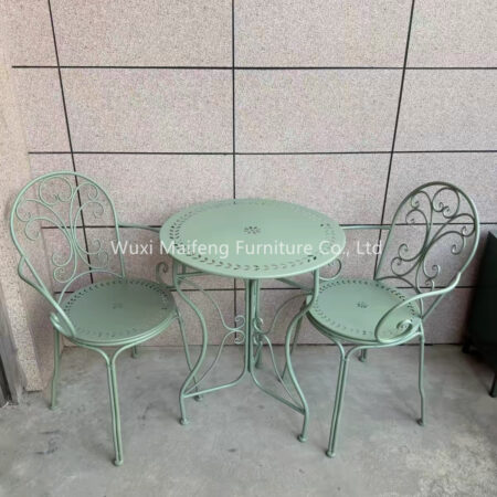 French Pastoral Style Iron Patio Table & Chair Set, Fresh Artistic Outdoor Furniture for Balcony, Terrace & Garden