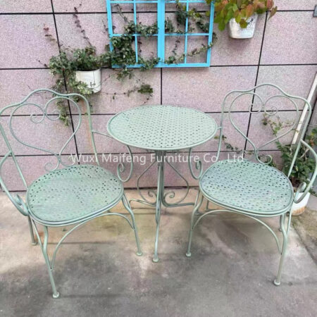 Indoor Balcony Wrought Iron Leisure Table and Chair Set, Outdoor Courtyard Garden Round Table & Chairs, 3-Piece Cafe Bistro Furniture Set