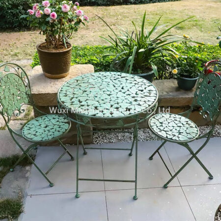 Foldable Wrought Iron 3-Piece Balcony Table and Chair Set, European Simple Retro Tea Table & Leisure Chairs