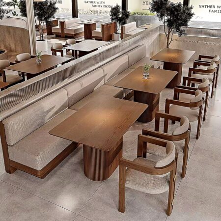 MF20261012-RS-084 Solid Wood Frame Fabric Restaurant Booth Set with Table & Chairs